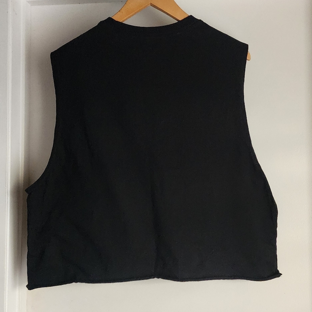 Way To Celebrate Patriotic Ridd Free Black Sleeveless Graphic Top Cropped Sz L - Picture 3 of 4